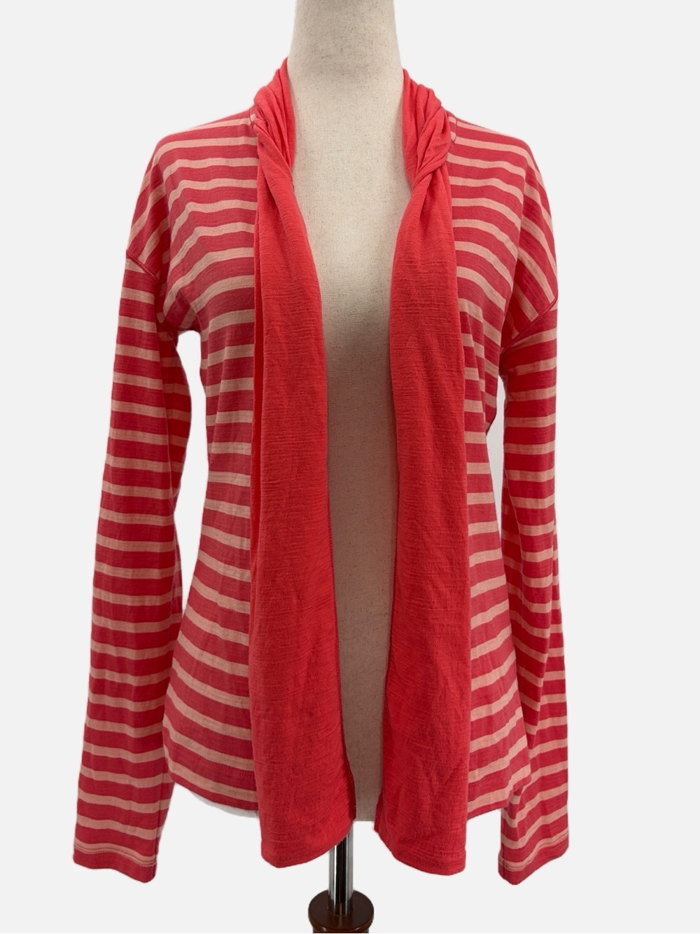 Icebreaker Villa Merino Wool Striped Open Front Wrap Cardigan Coral Small